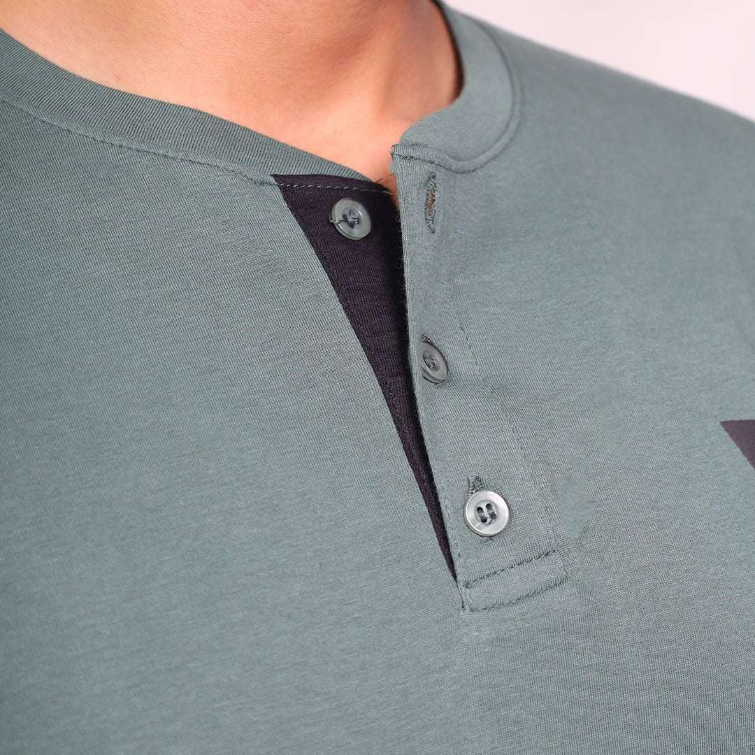 Bermuda Green Color Henley T-Shirt - VOGUE DESIRE