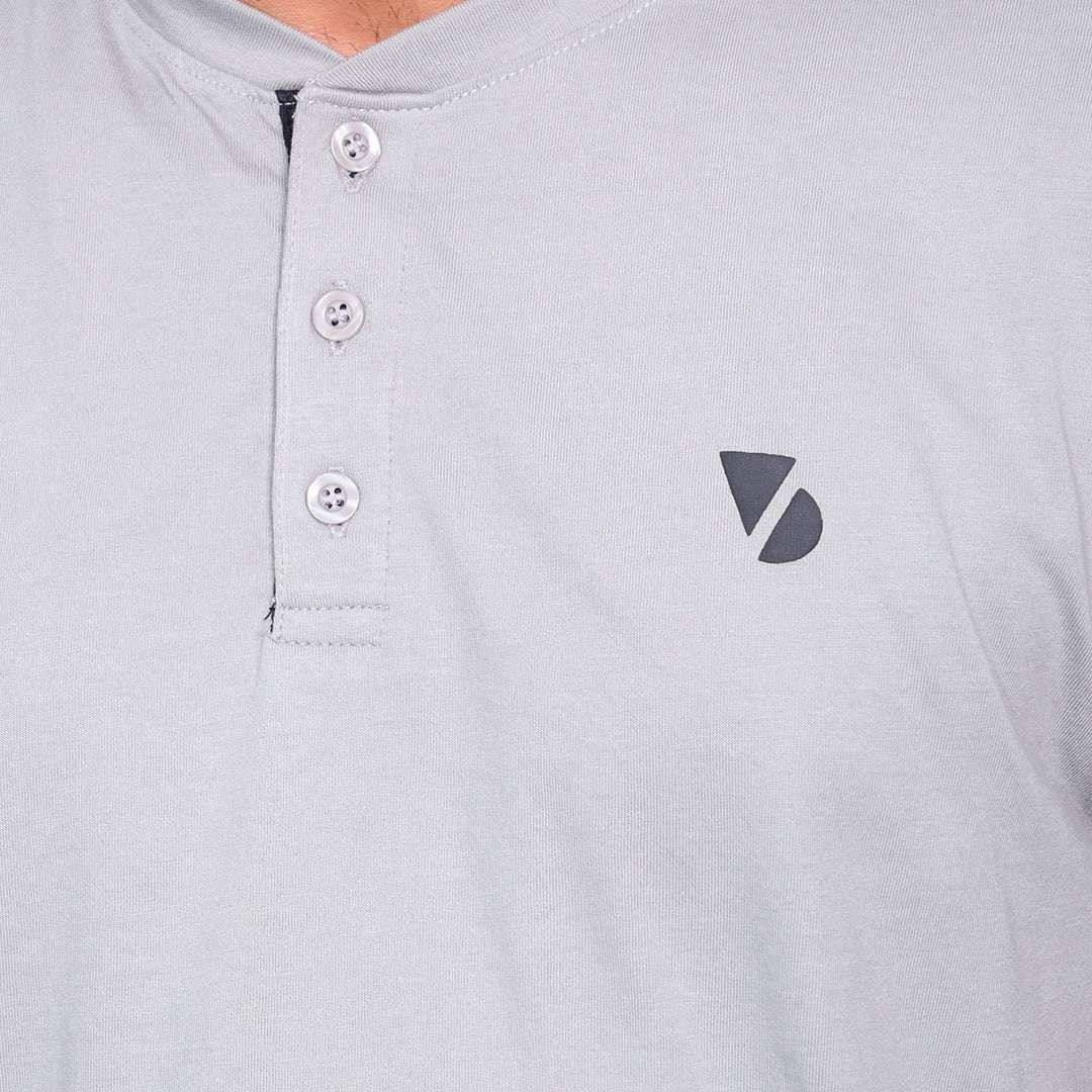 Steel Gray Half Sleeve Henley T-Shirt - VOGUE DESIRE