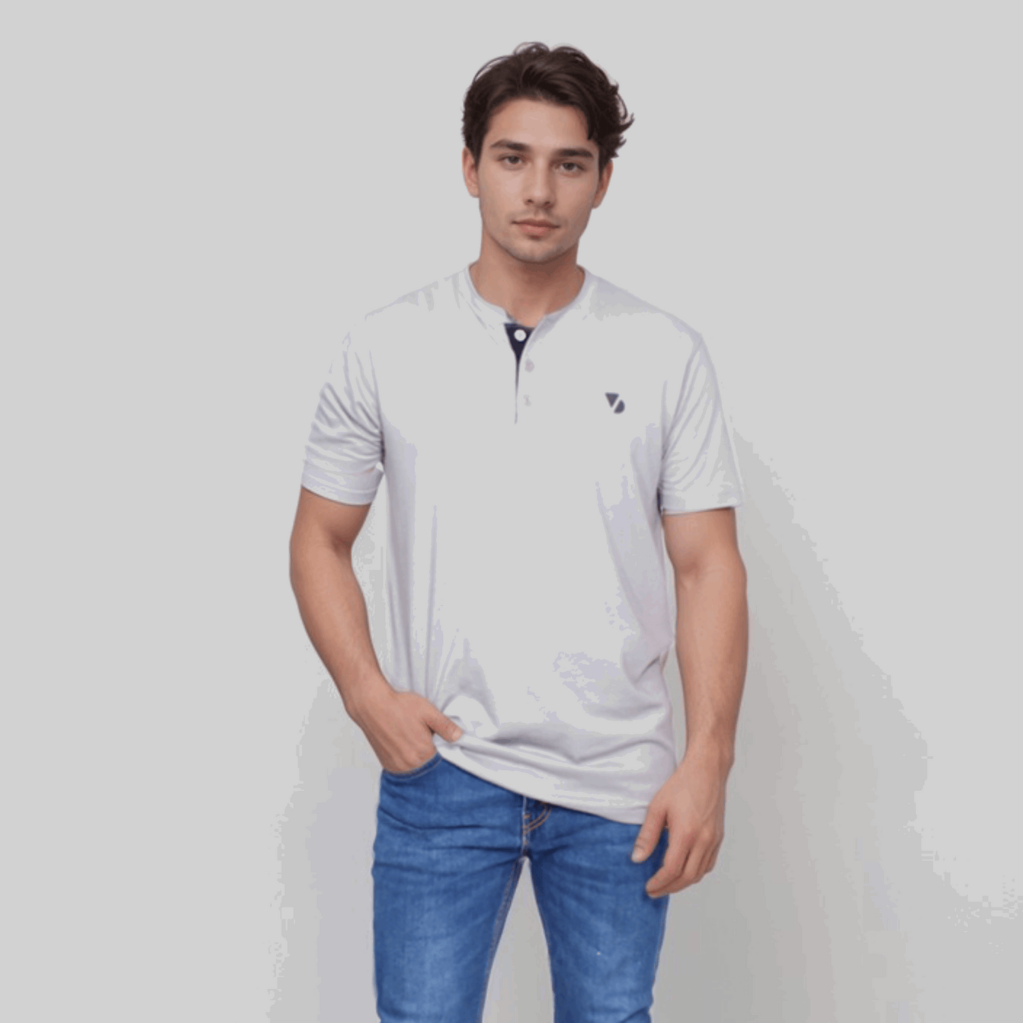 Steel Gray Half Sleeve Henley T-Shirt - VOGUE DESIRE