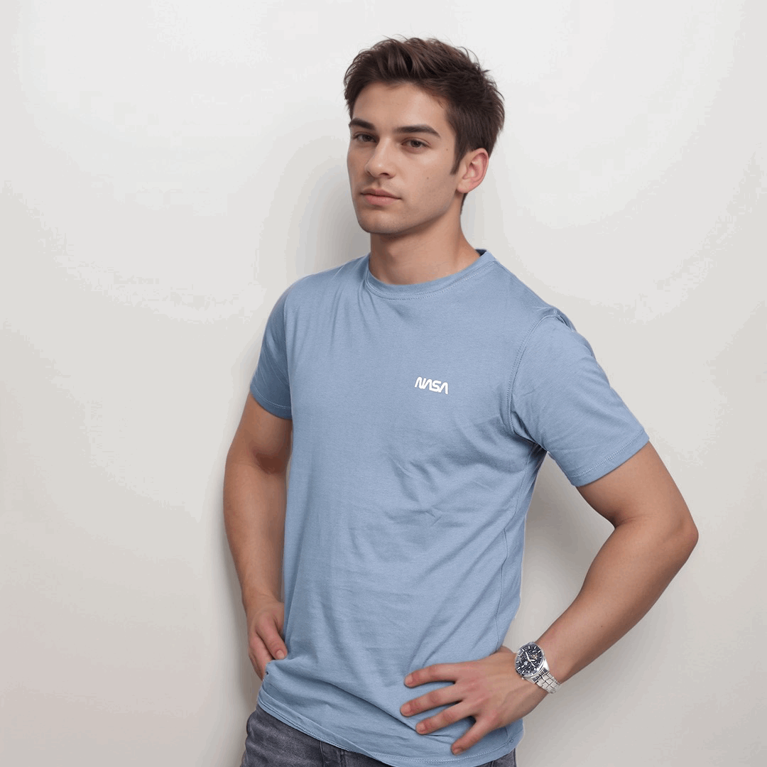 Shark Blue Color NASA Crew Neck T-Shirt - VOGUE DESIRE