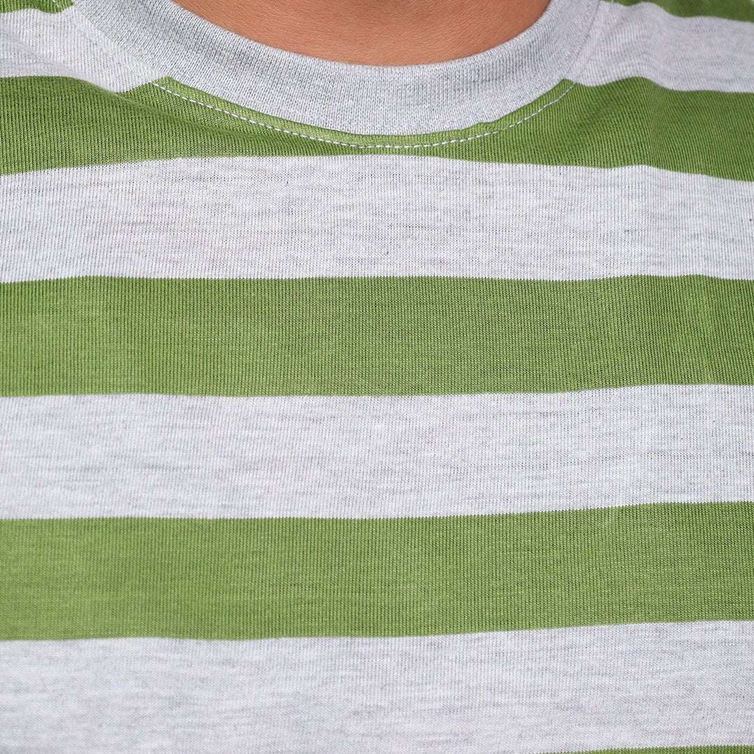 Green and Gray Striped Crew Neck T-Shirt - VOGUE DESIRE
