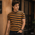 Mustard and Black Striped Crew Neck T-Shirt