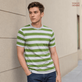 Green and Gray Striped Crew Neck T-Shirt