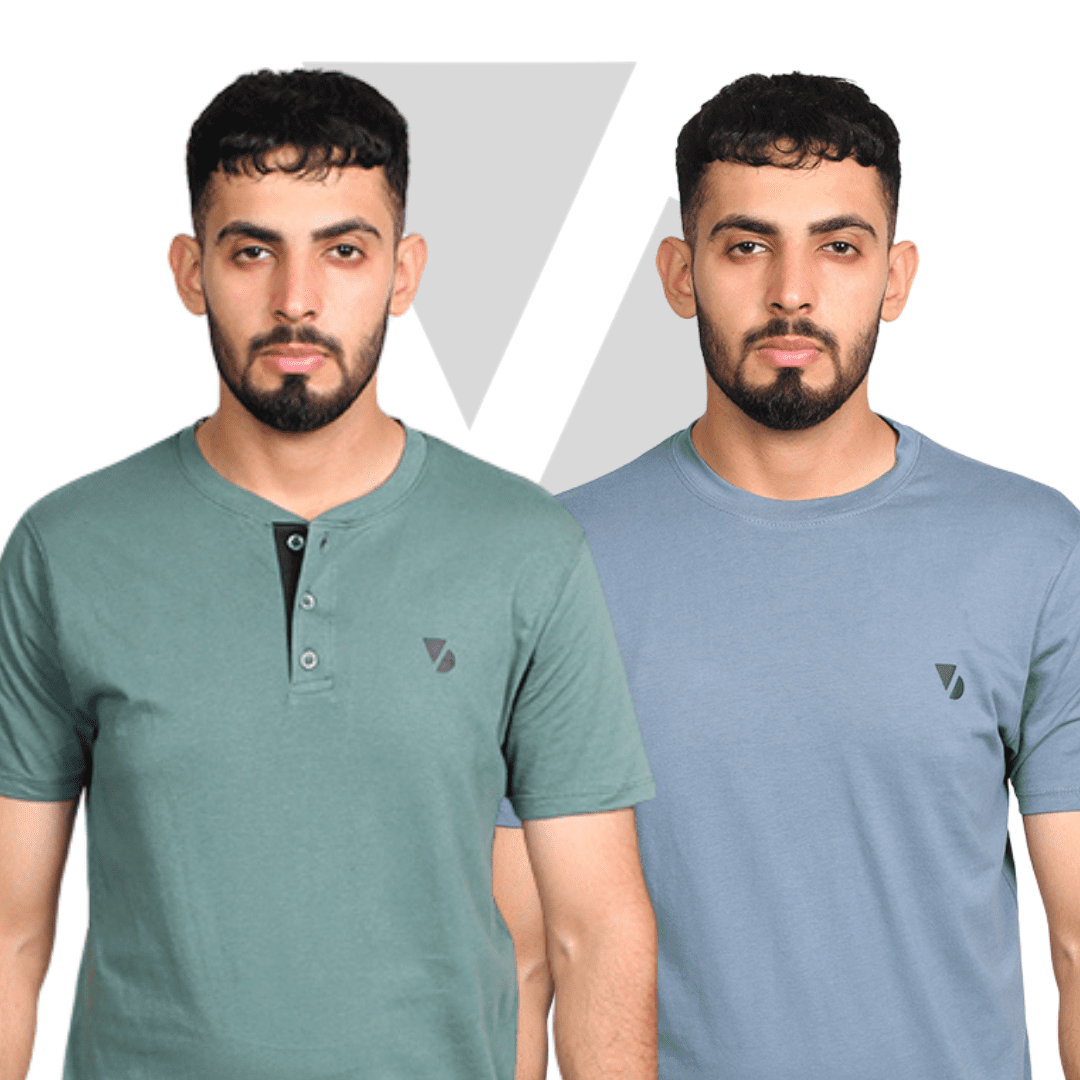 Henley & Basic Brand Logo T-Shirt Duo Pack – 4 Stylish Combinations - 45% Off | VOGUE DESIRE