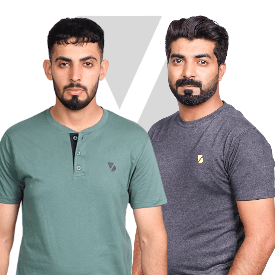 Henley & Basic Brand Logo T-Shirt Duo Pack – 4 Stylish Combinations - 45% Off | VOGUE DESIRE