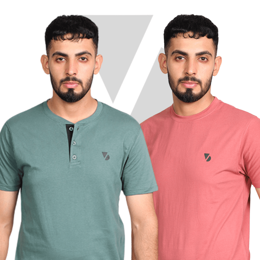 Henley & Basic Brand Logo T-Shirt Duo Pack – 4 Stylish Combinations - 45% Off | VOGUE DESIRE