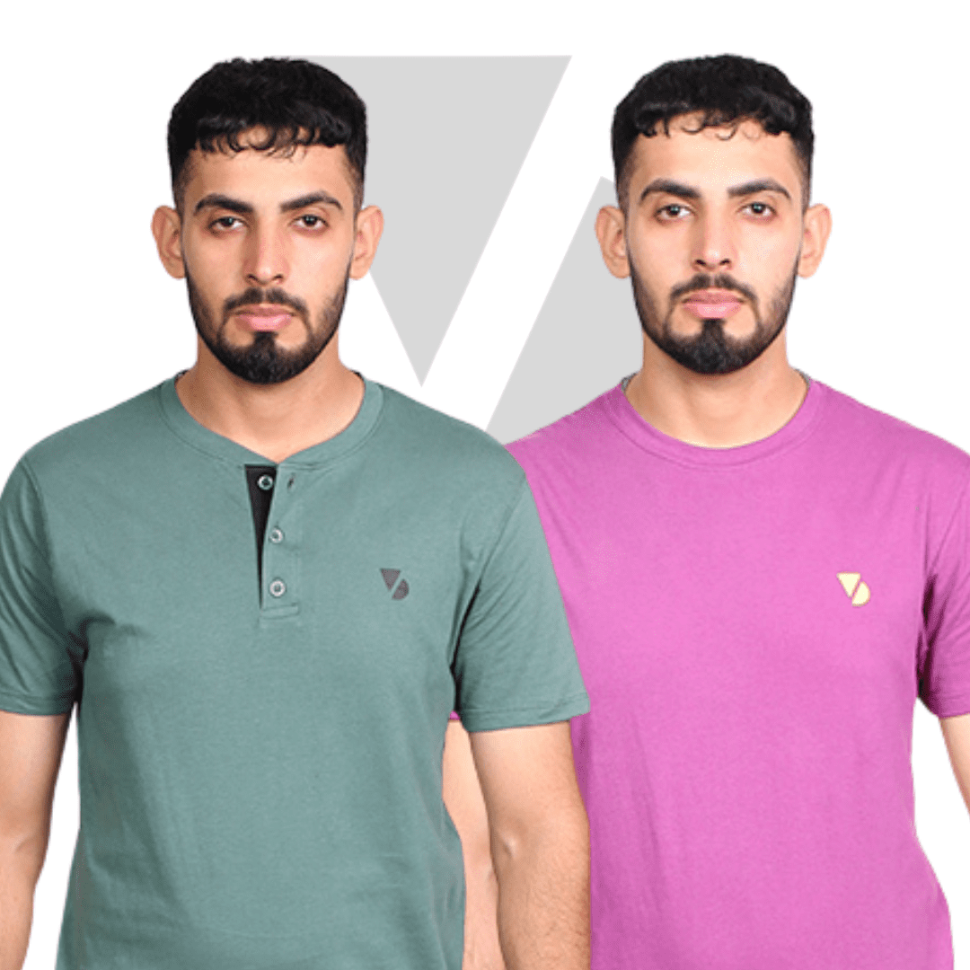 Henley & Basic Brand Logo T-Shirt Duo Pack – 4 Stylish Combinations - 45% Off | VOGUE DESIRE