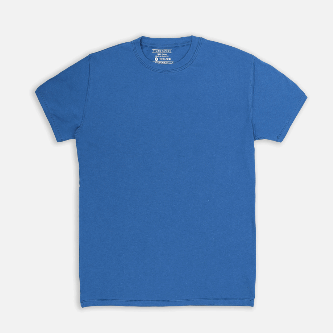 Refreshing Sea Blue Color Crew Neck T-Shirt - VOGUE DESIRE