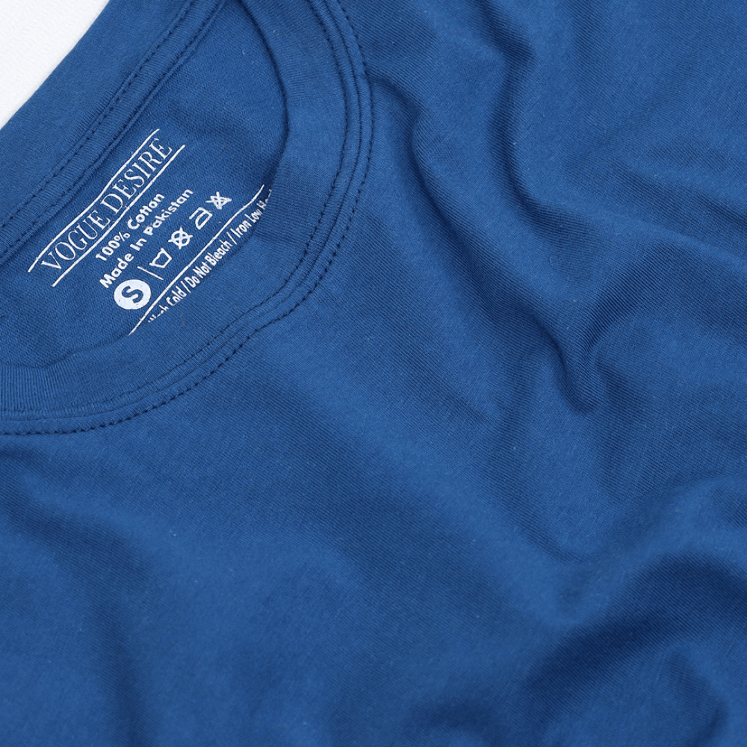 Refreshing Sea Blue Color Crew Neck T-Shirt - VOGUE DESIRE
