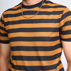 Mustard and Black Striped Crew Neck T-Shirt - VOGUE DESIRE