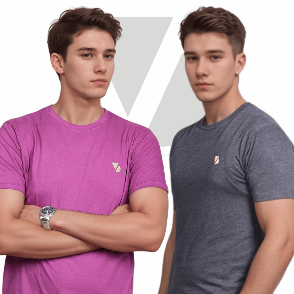 Men’s Cotton Crew Neck T-Shirt Combo – Purple & Charcoal Half Sleeve Pack