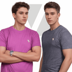 Men’s Cotton Crew Neck T-Shirt Combo – Purple & Charcoal Half Sleeve Pack