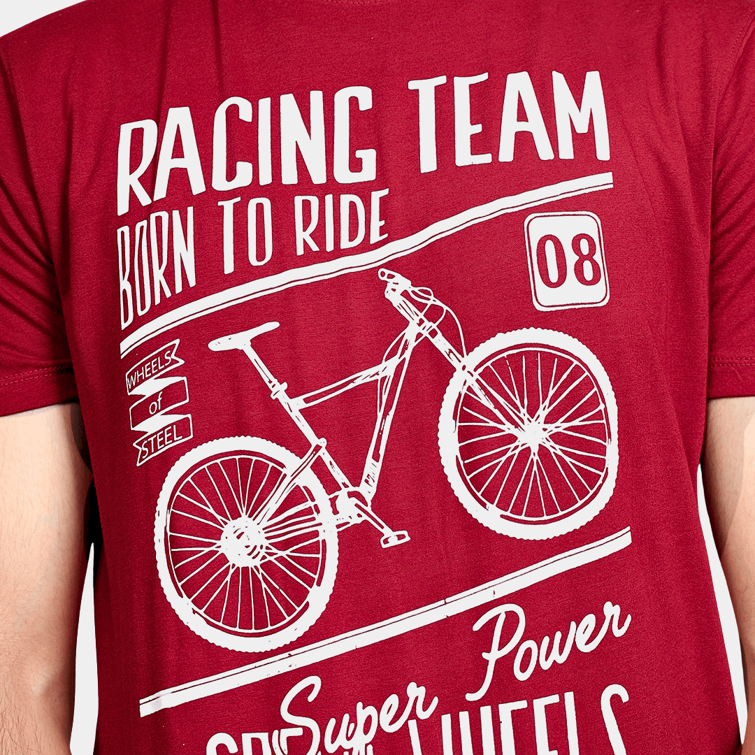 Speed Wheels Burgundy Maroon Color Crew Neck T-Shirt
