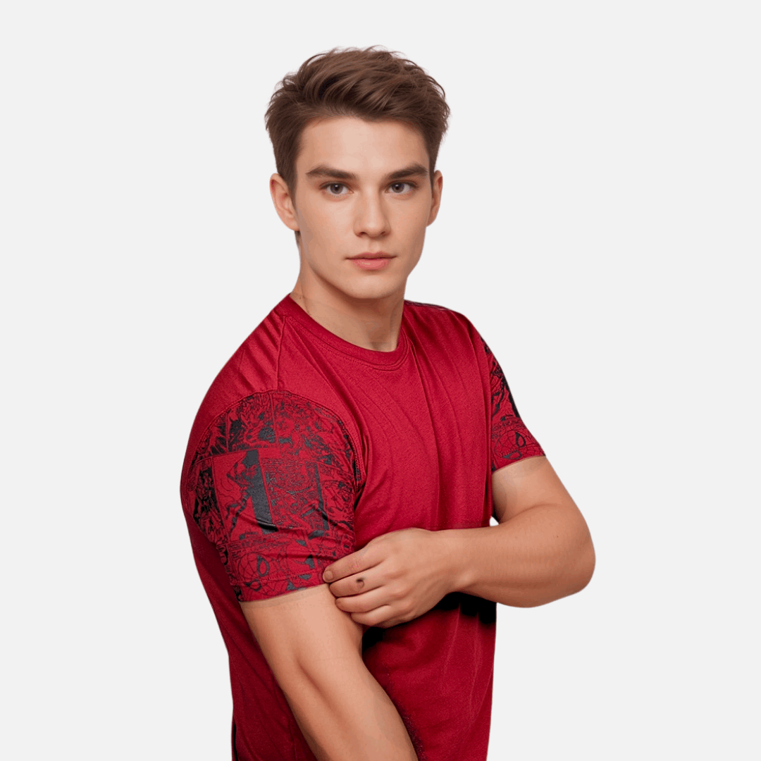Marvel Characters Burgundy Maroon Color Crew Neck T-Shirt