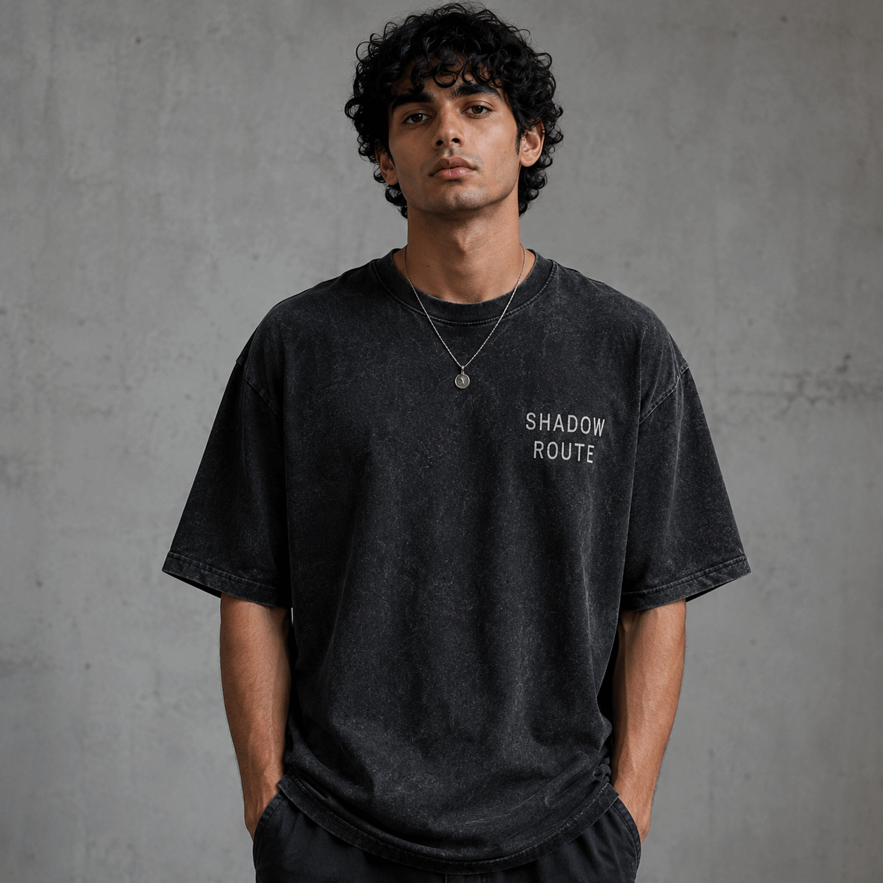 Shadow Route Drop-Shoulder Graphic T-Shirt – Washed Black
