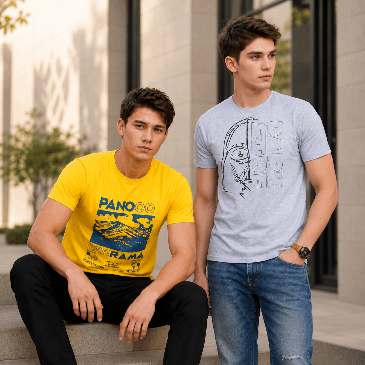 Panorama Mountain & Star Wars Crew Neck T-Shirt