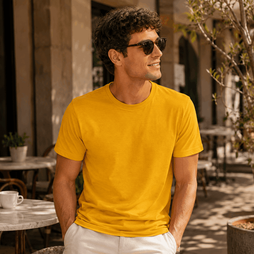 Vibrant Mustard Color Crew Neck T-Shirt