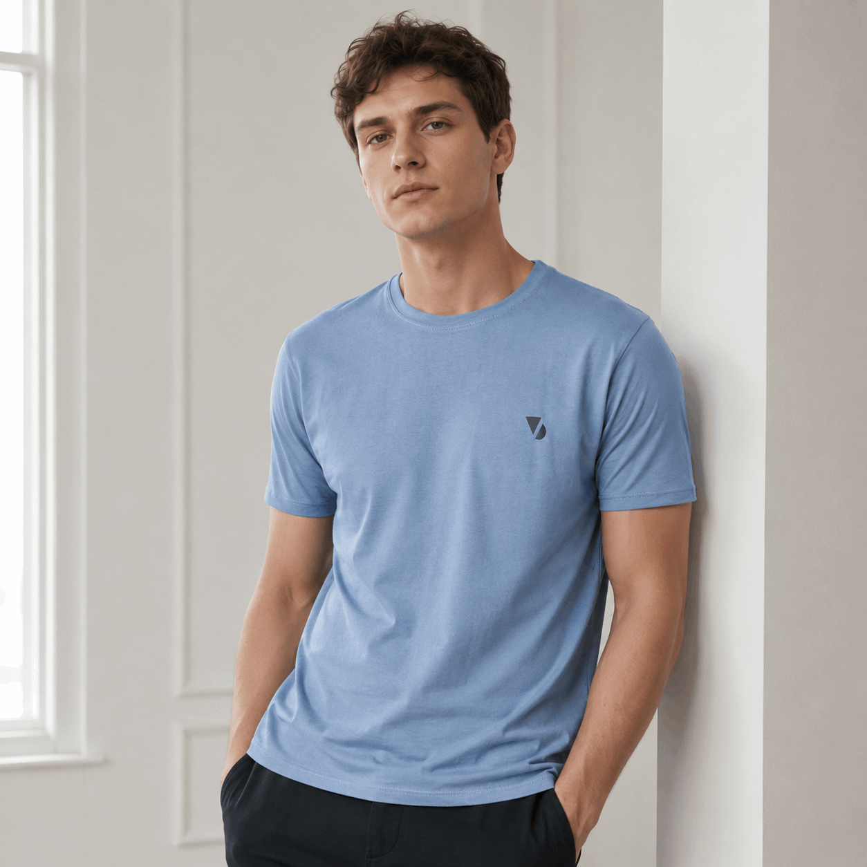 Vogue Desire Branded Shark Blue Color Crew Neck T-Shirt