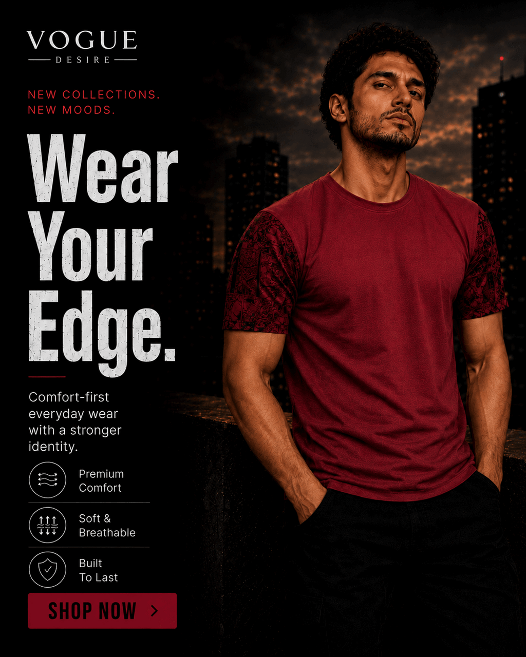 Signature Comic Sleeve Graphic Tee — Burgundy Maroon