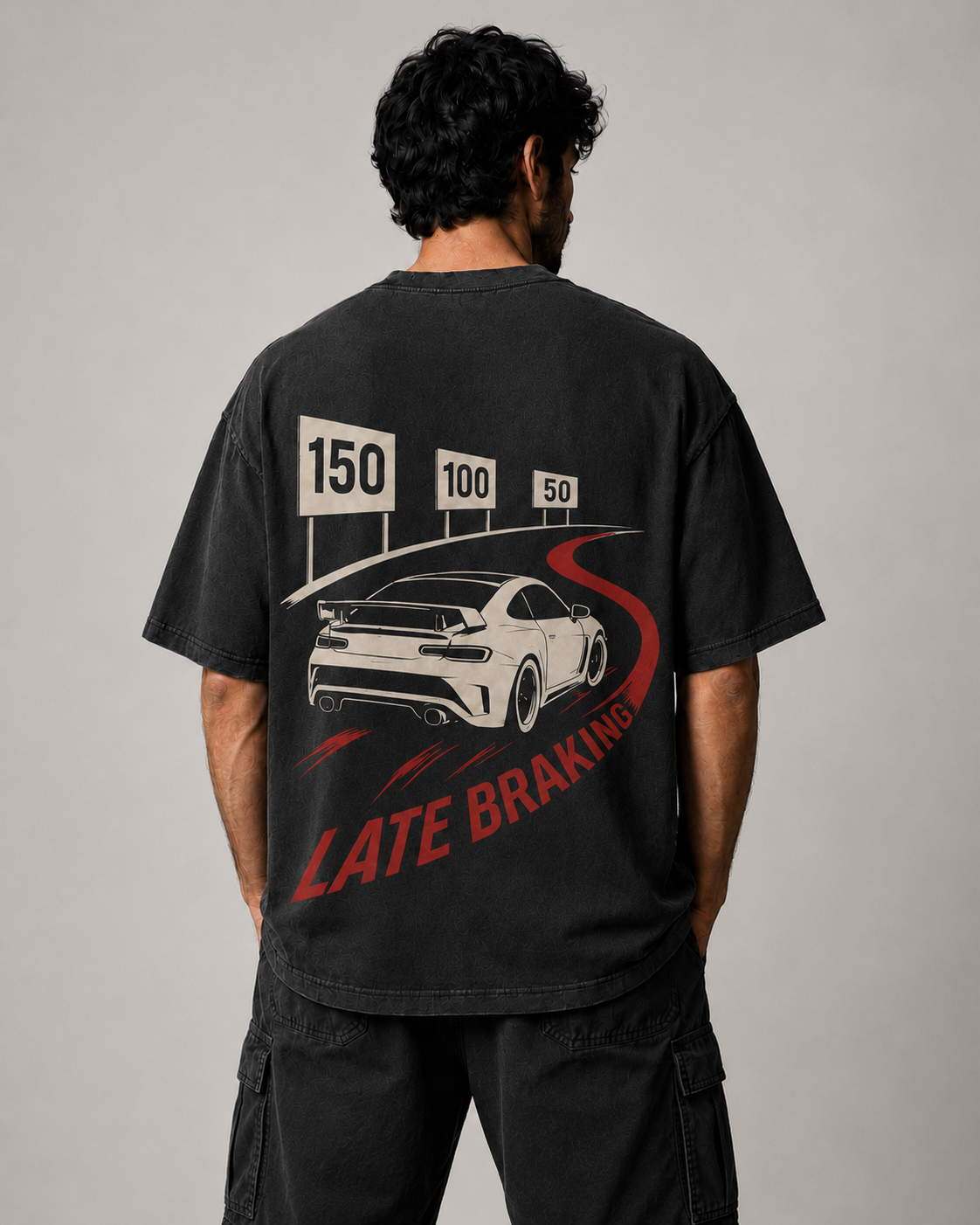 Late Braking Drop Shoulder Oversized T-Shirt – Washed Black