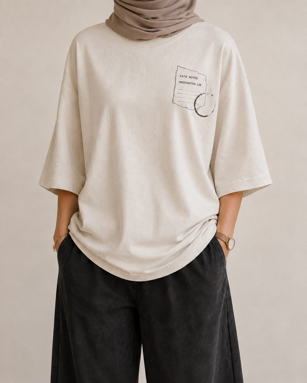 Cafe Notes Oversized Drop Shoulder T-Shirt – Off-White