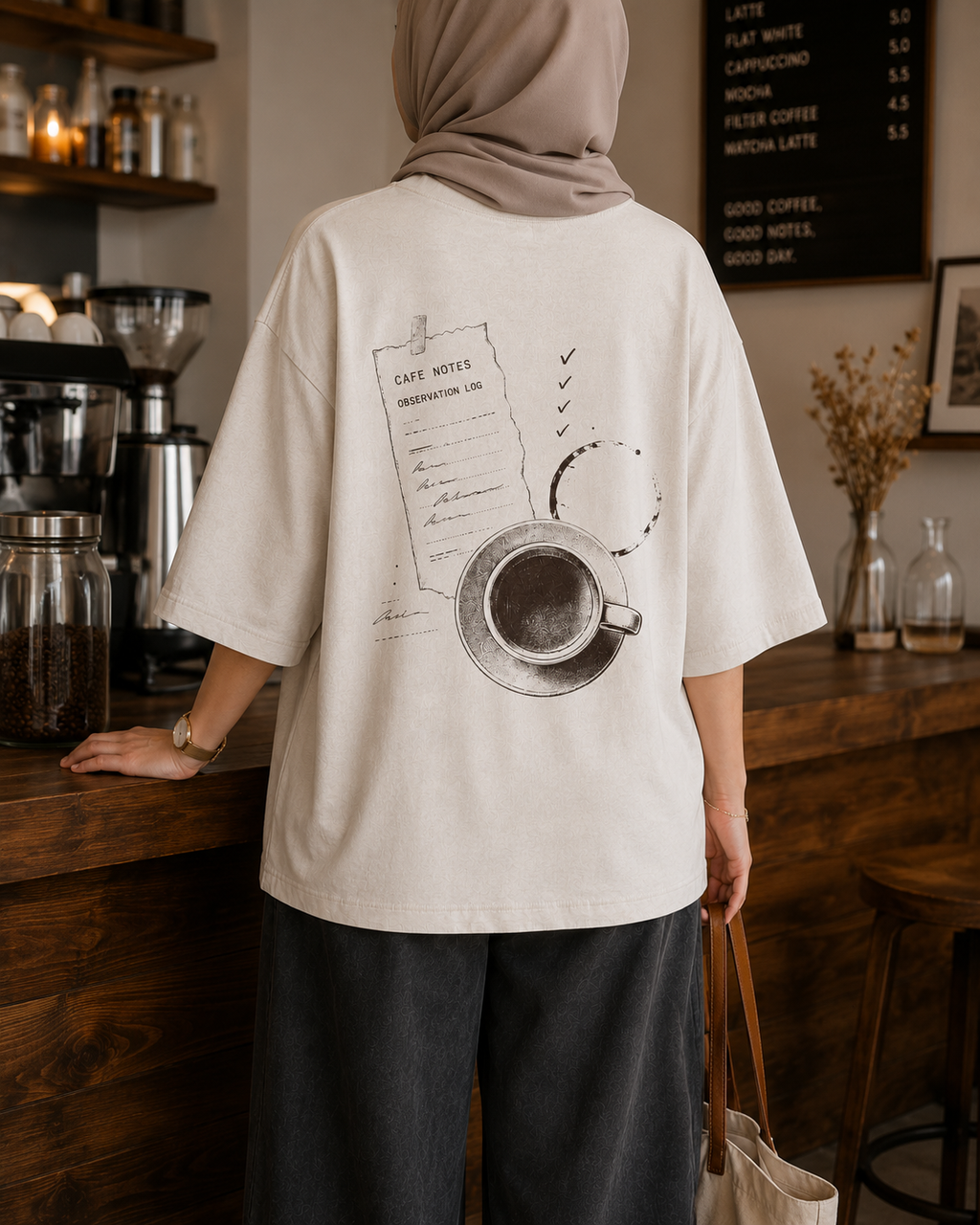 Cafe Notes Oversized Drop Shoulder T-Shirt – Off-White