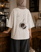 Cafe Notes Oversized Drop Shoulder T-Shirt – Off-White