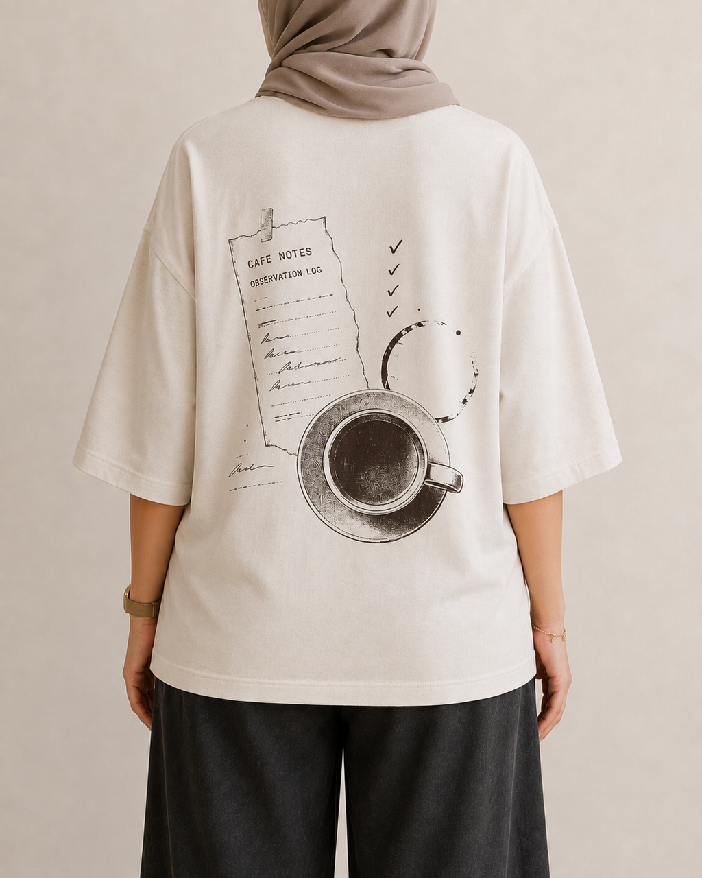 Cafe Notes Oversized Drop Shoulder T-Shirt – Off-White