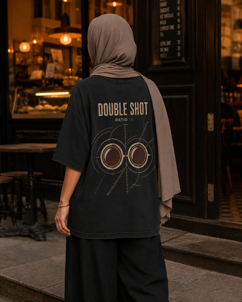 Double Shot Women’s Oversized Drop Shoulder T-Shirt – Washed Black