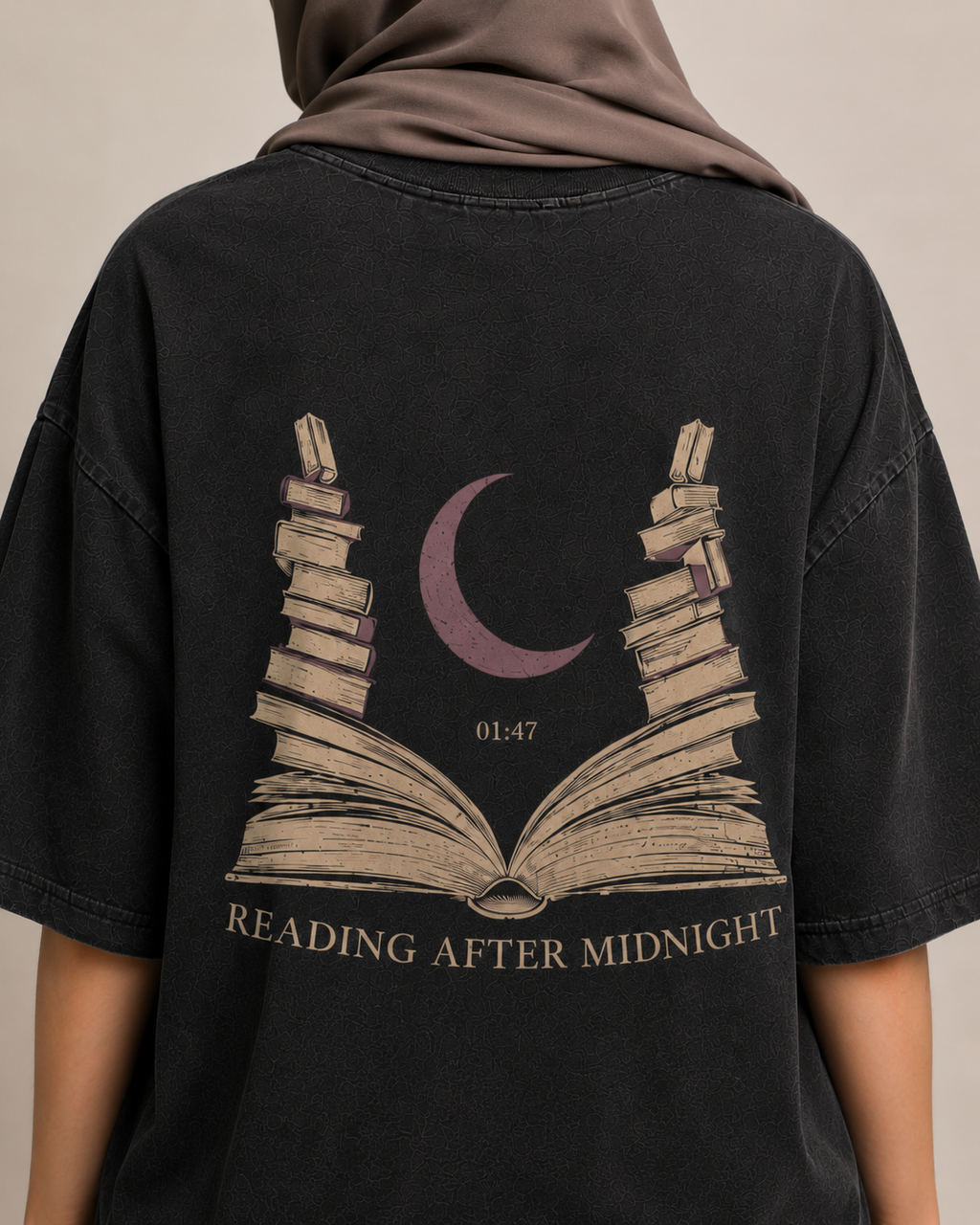 Reading After Midnight Women’s Oversized Drop Shoulder T-Shirt – Washed Black