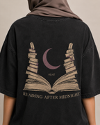 Reading After Midnight Women’s Oversized Drop Shoulder T-Shirt – Washed Black