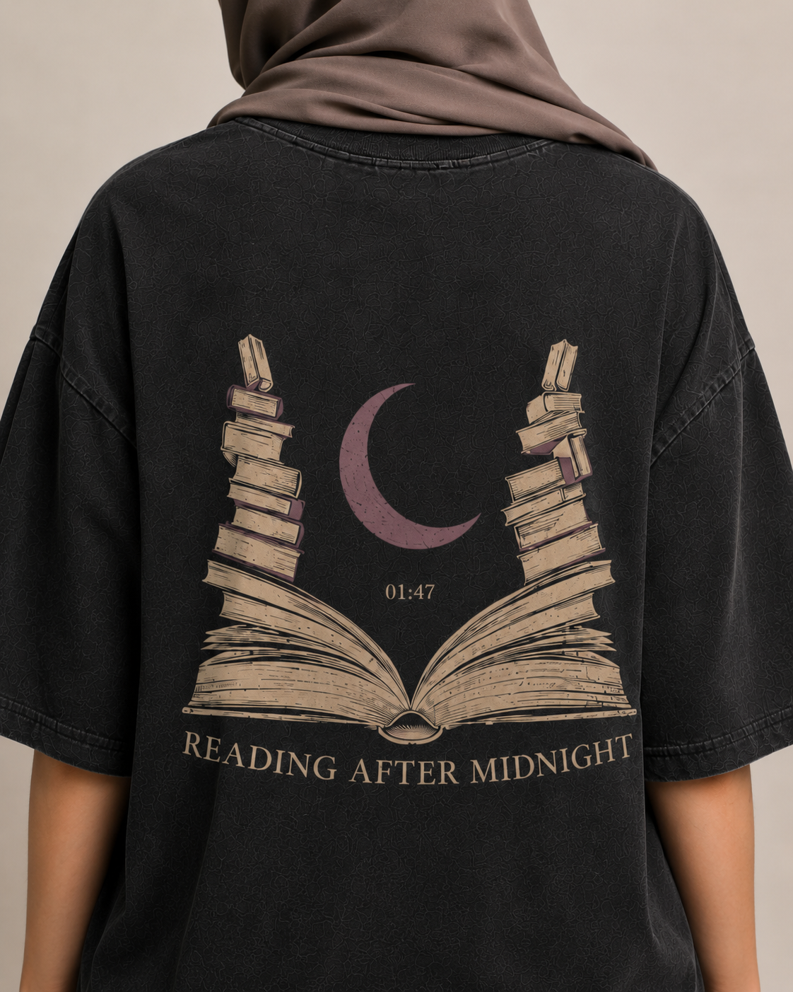 Reading After Midnight Women’s Oversized Drop Shoulder T-Shirt – Washed Black