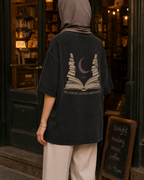 Reading After Midnight Women’s Oversized Drop Shoulder T-Shirt – Washed Black