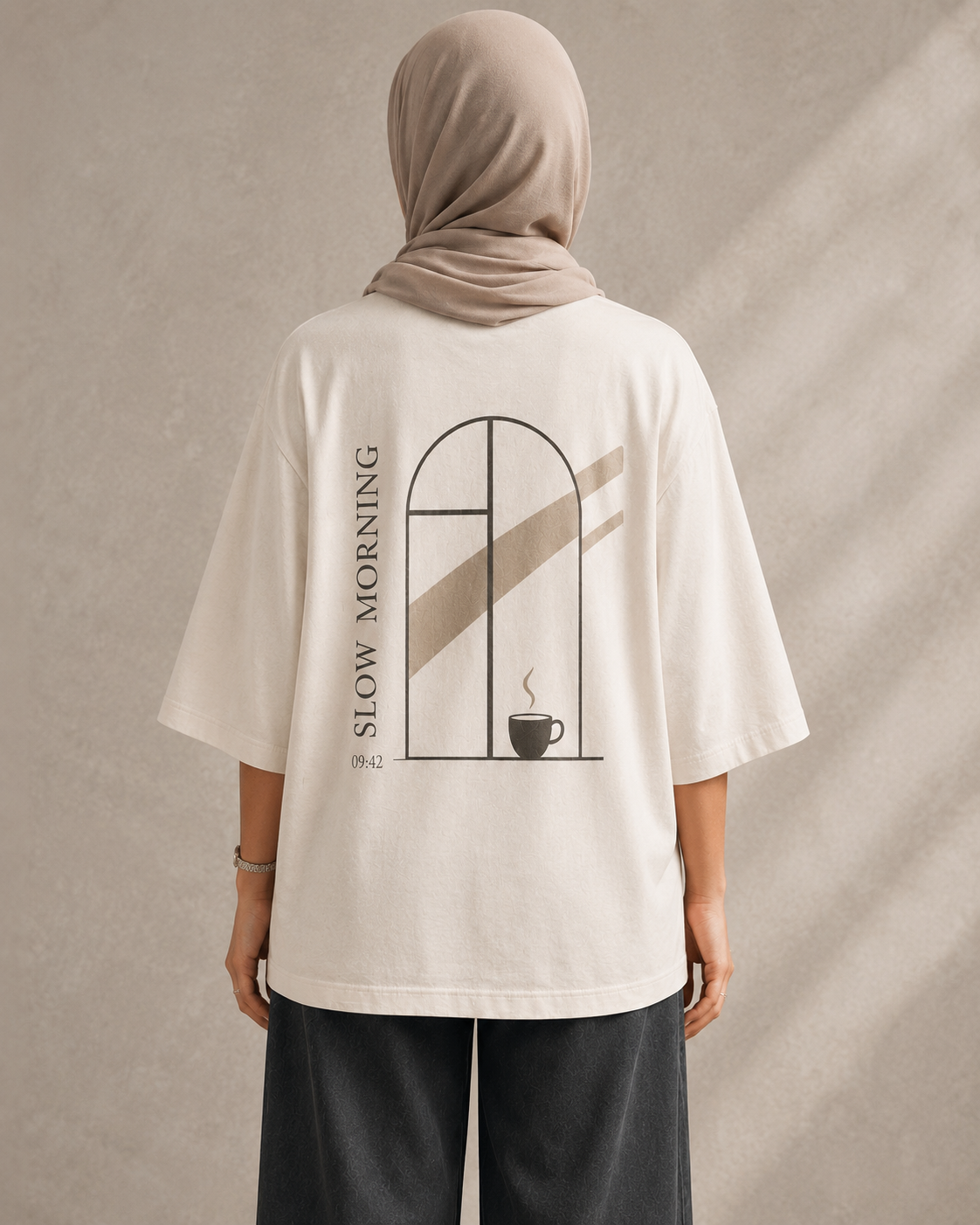Slow Morning Women’s Oversized Drop Shoulder T-Shirt – Off-White