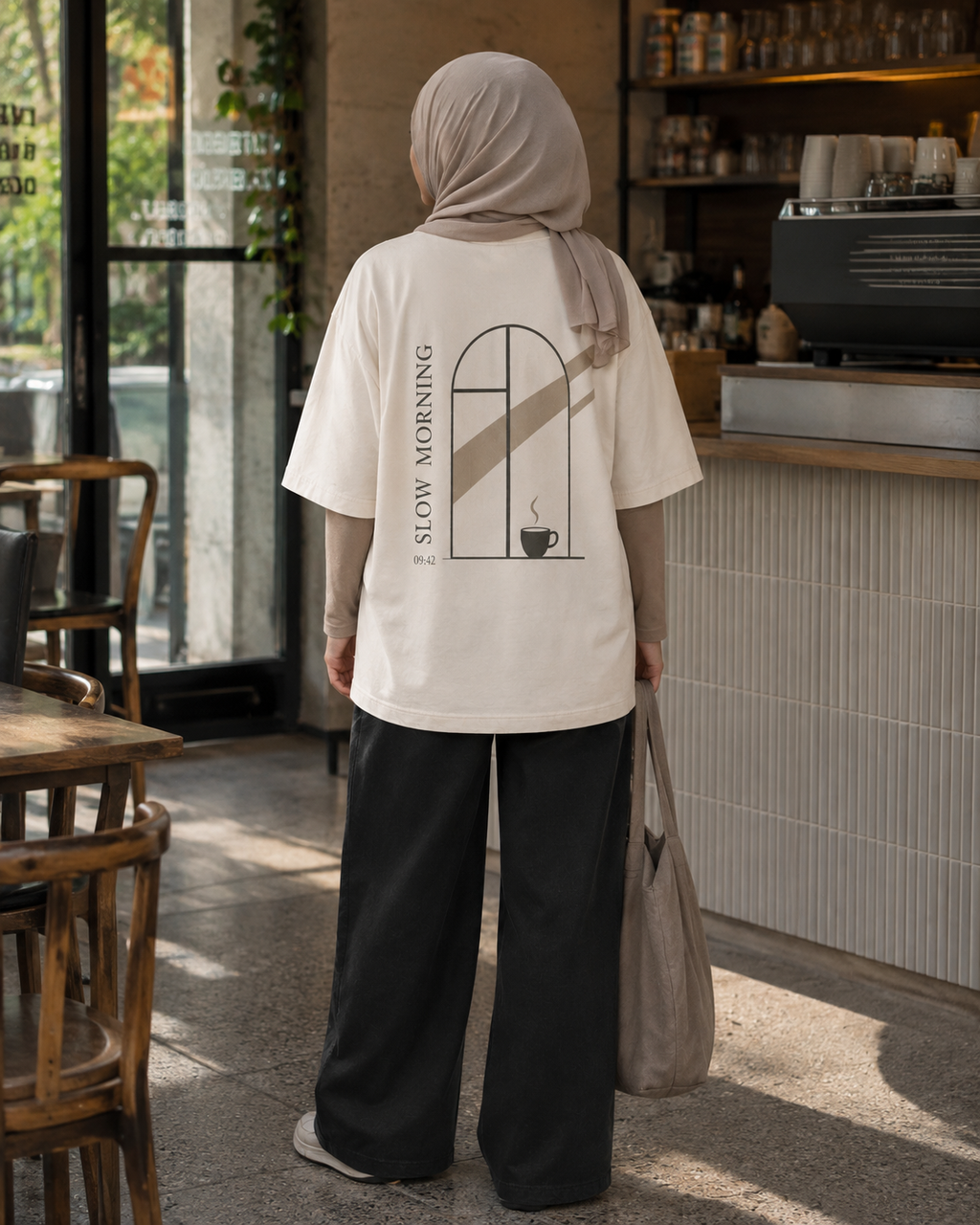 Slow Morning Women’s Oversized Drop Shoulder T-Shirt – Off-White