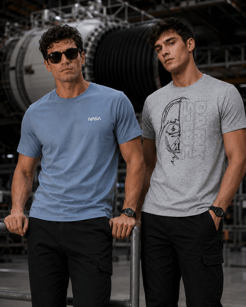 Space Edge Duo Pack – Shark Blue NASA & Heather Grey Dark Side T-Shirts