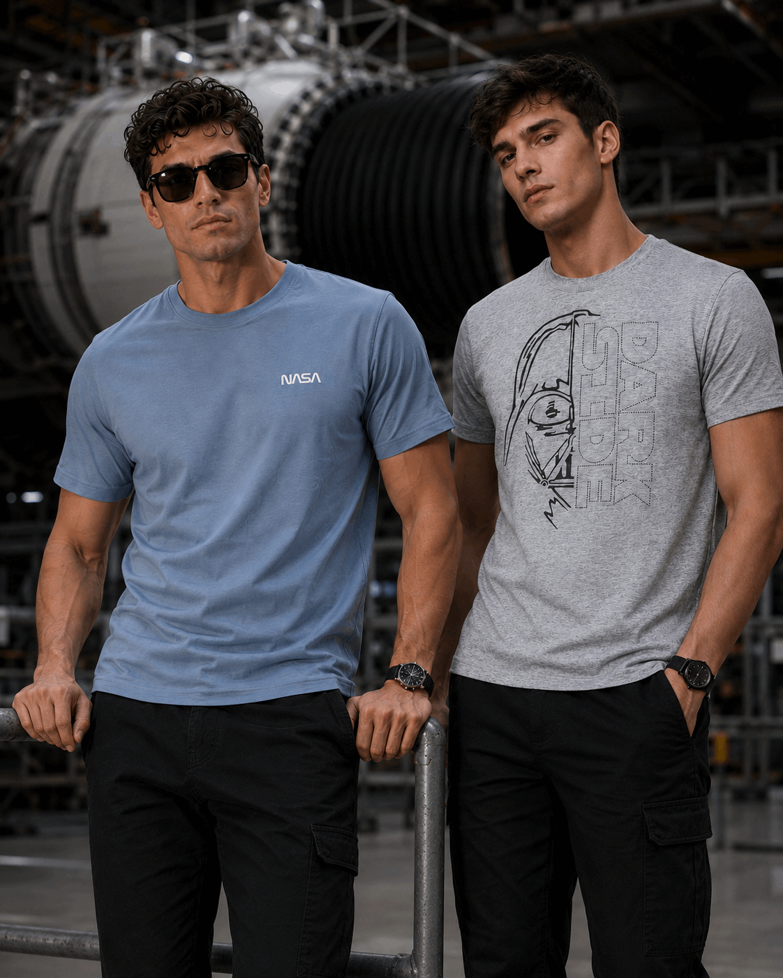 Space Edge Duo Pack – Shark Blue NASA & Heather Grey Dark Side T-Shirts