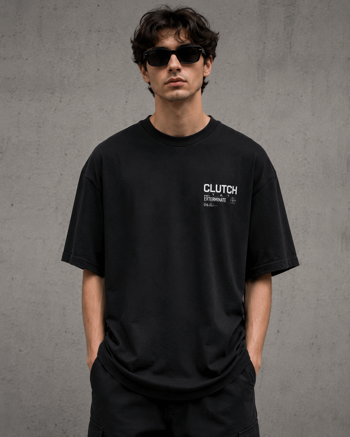 Clutch State Drop-Shoulder Graphic T-Shirt – Black