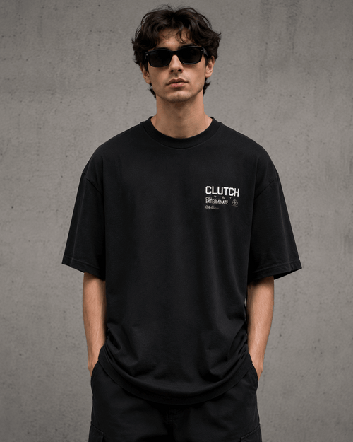 Clutch State Drop-Shoulder Graphic T-Shirt – Black