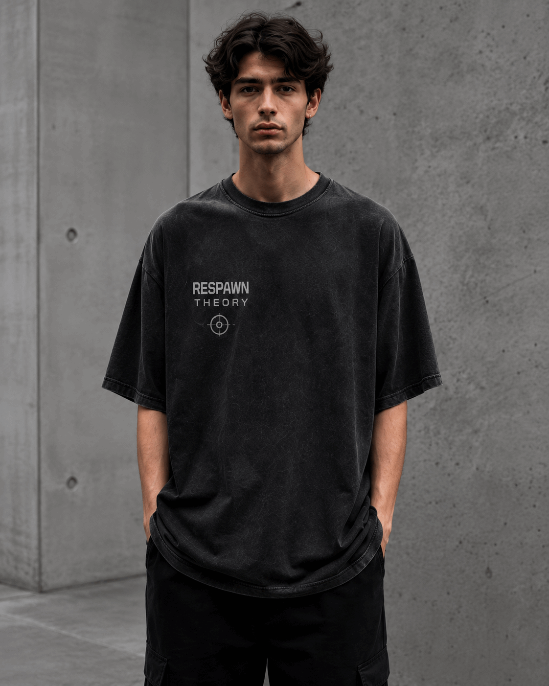 Respawn Theory Drop-Shoulder Graphic T-Shirt – Washed Charcoal