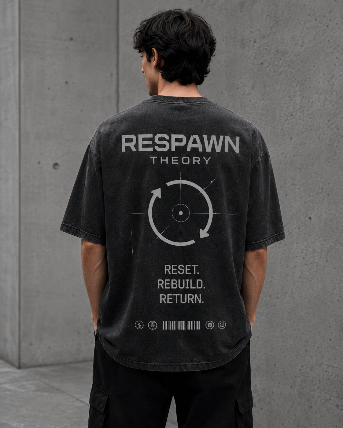 Respawn Theory Drop-Shoulder Graphic T-Shirt – Washed Charcoal
