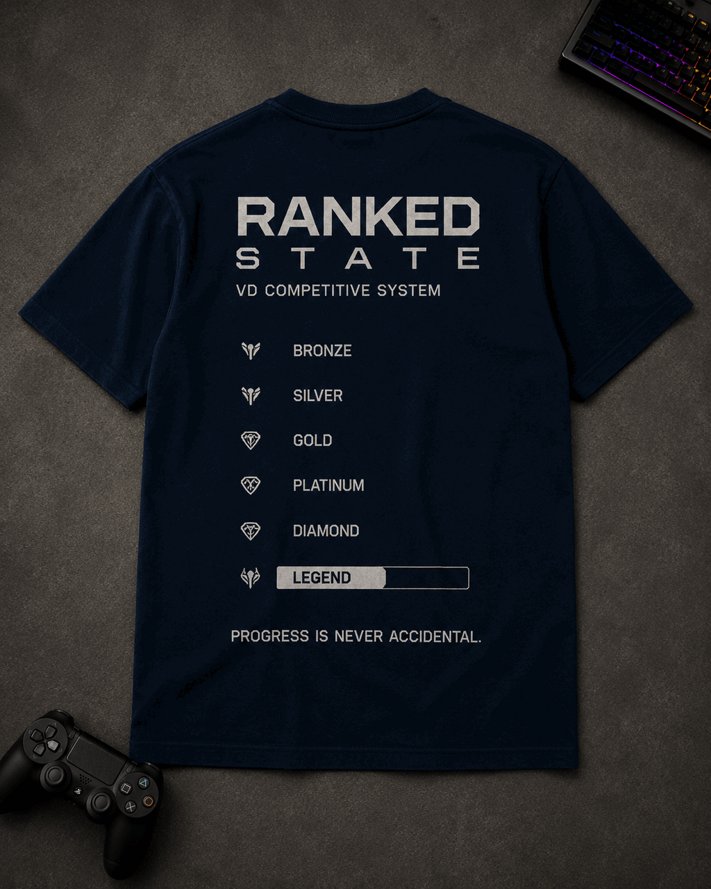 Ranked State Drop-Shoulder Graphic T-Shirt – Navy Blue