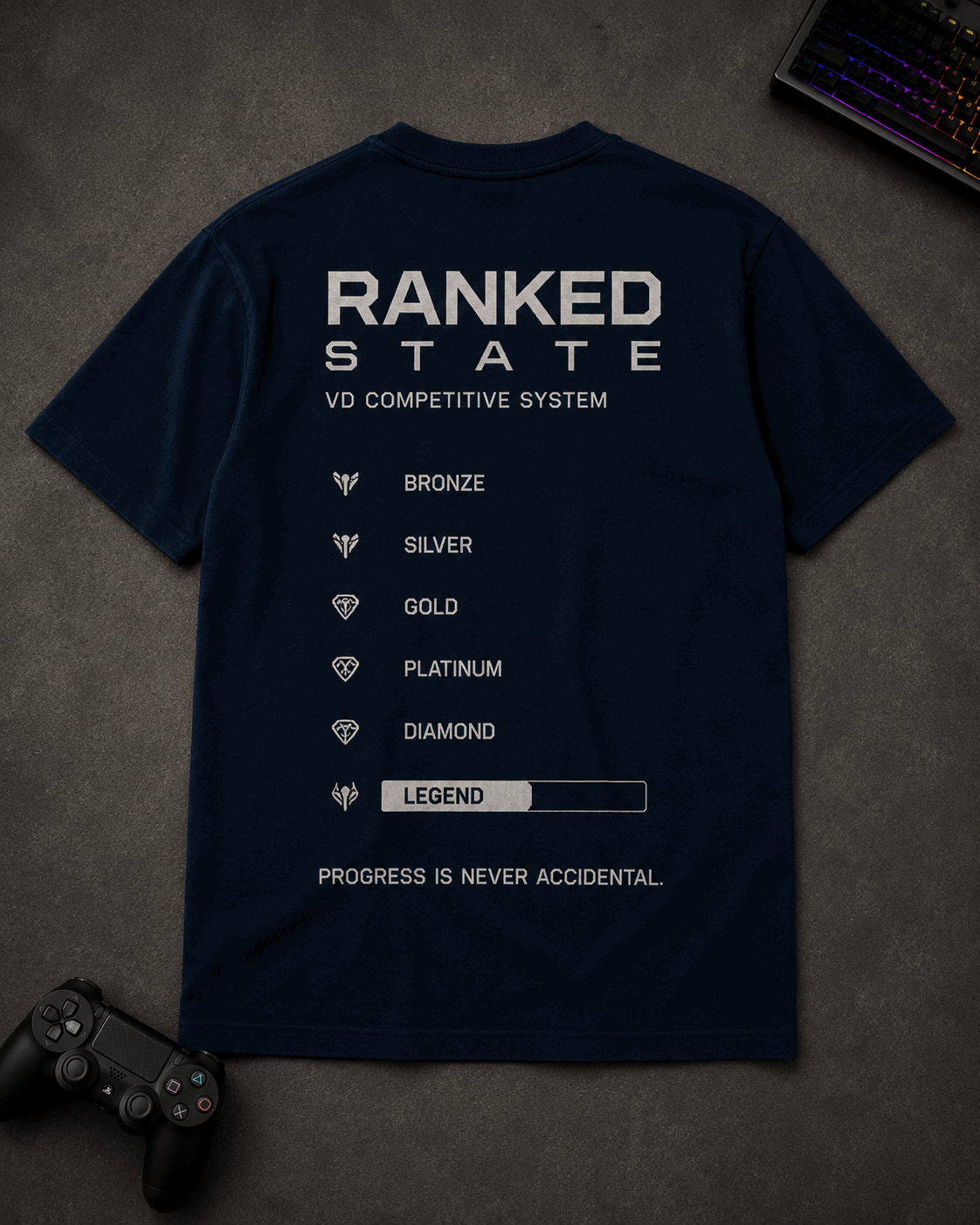Ranked State Drop-Shoulder Graphic T-Shirt – Navy Blue
