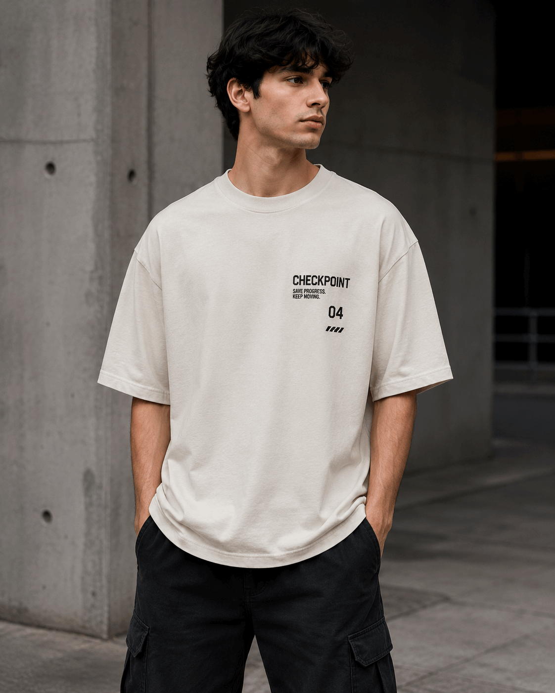 Checkpoint Drop-Shoulder Graphic T-Shirt – Off-White