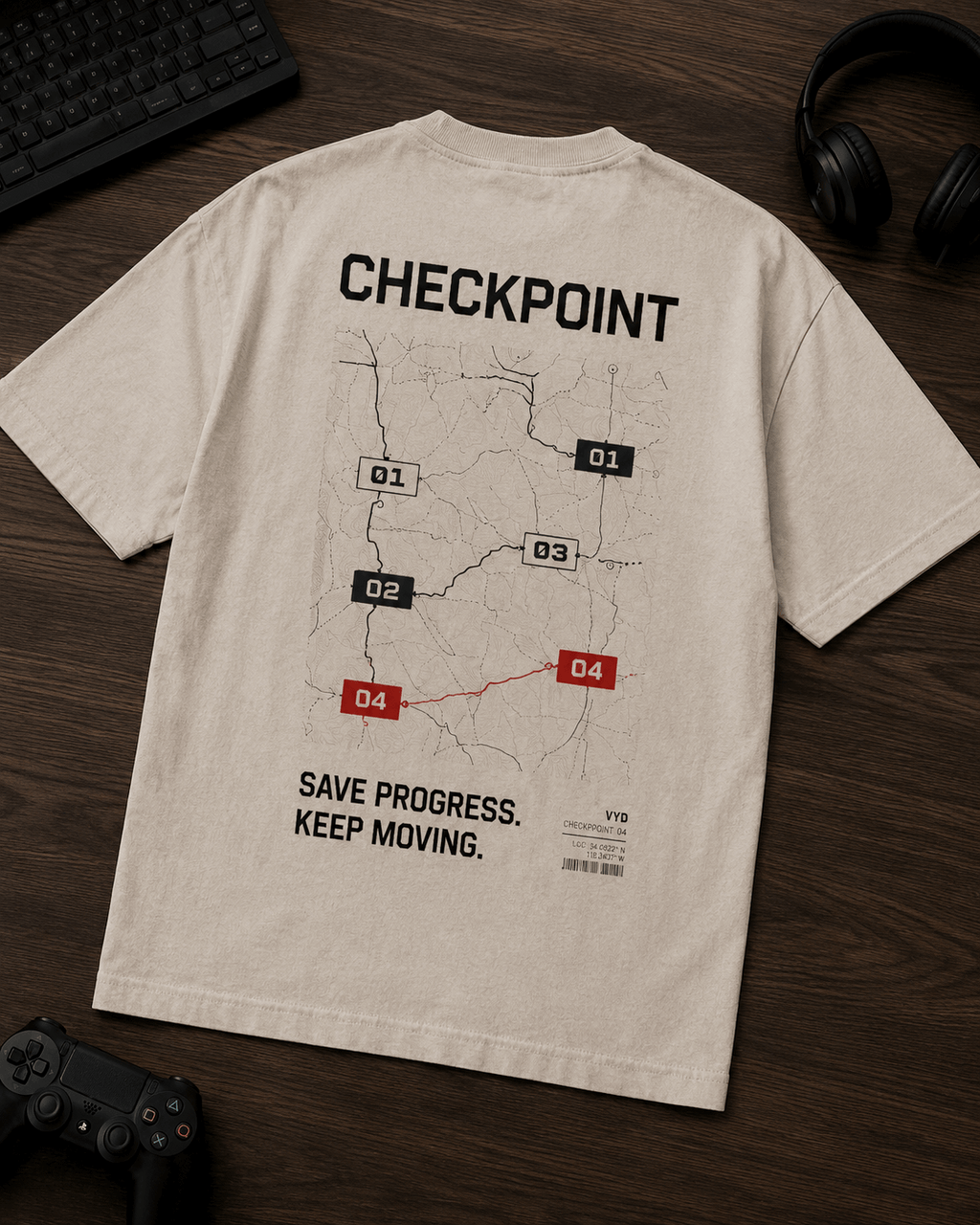 Checkpoint Drop-Shoulder Graphic T-Shirt – Off-White