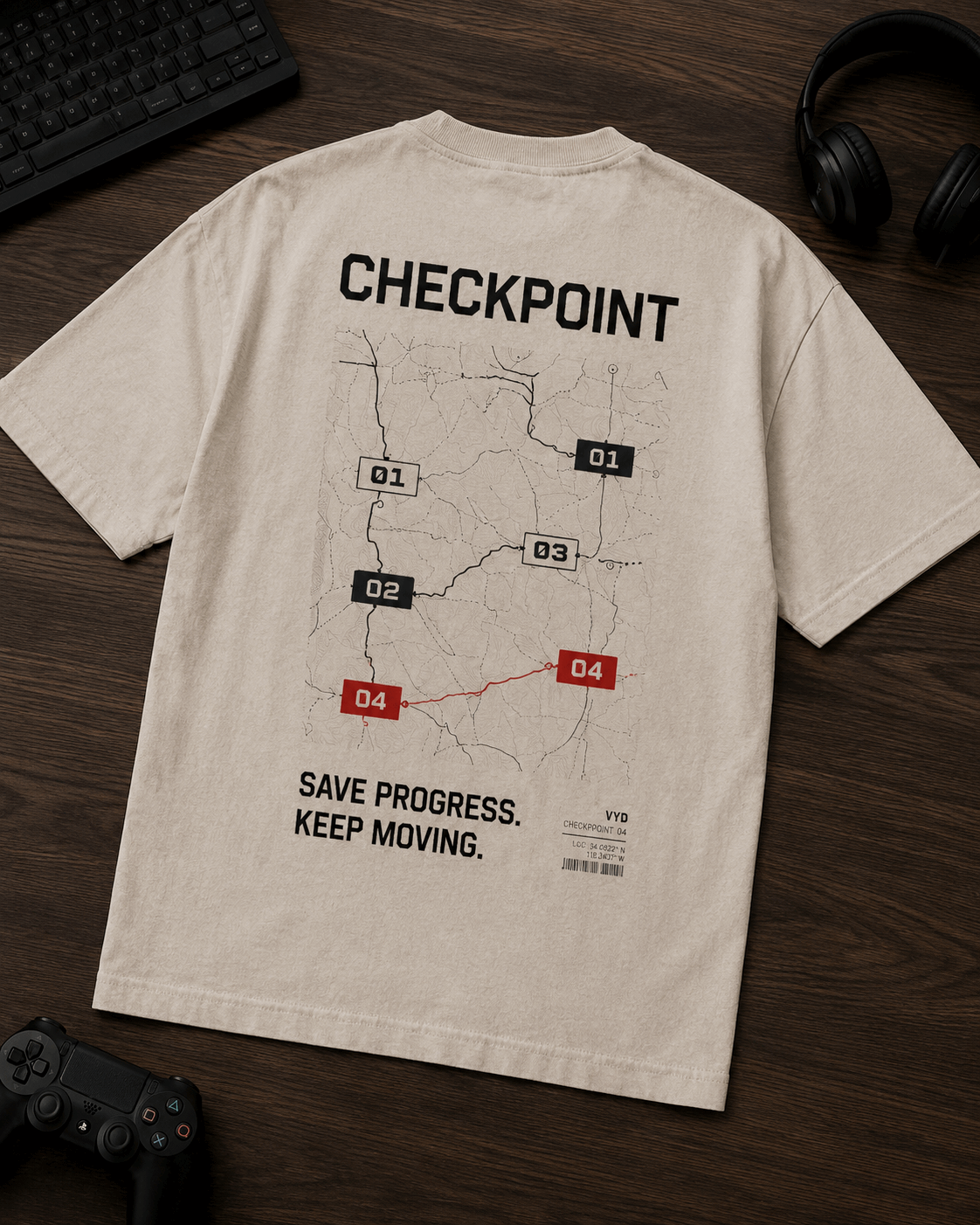 Checkpoint Drop-Shoulder Graphic T-Shirt – Off-White