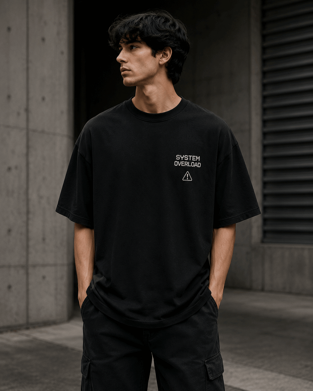 System Overload Drop-Shoulder Graphic T-Shirt – Black