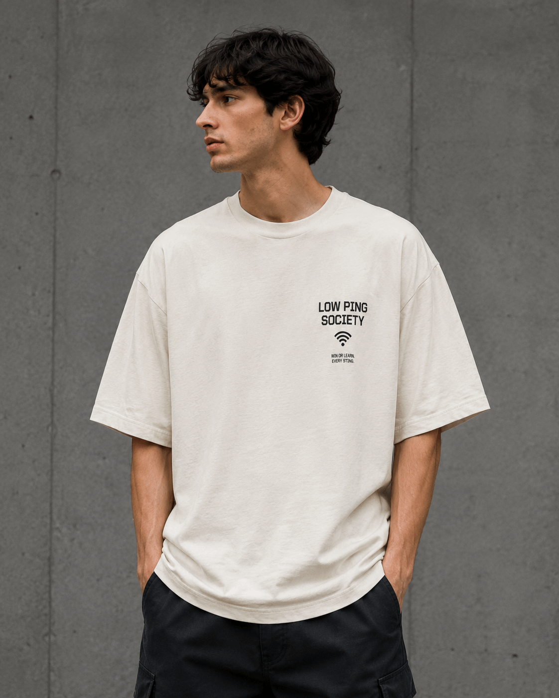 Low Ping Society Drop-Shoulder Graphic T-Shirt – Off-White