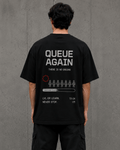Queue Again Drop-Shoulder Graphic T-Shirt – Black