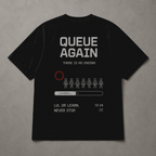 Queue Again Drop-Shoulder Graphic T-Shirt – Black